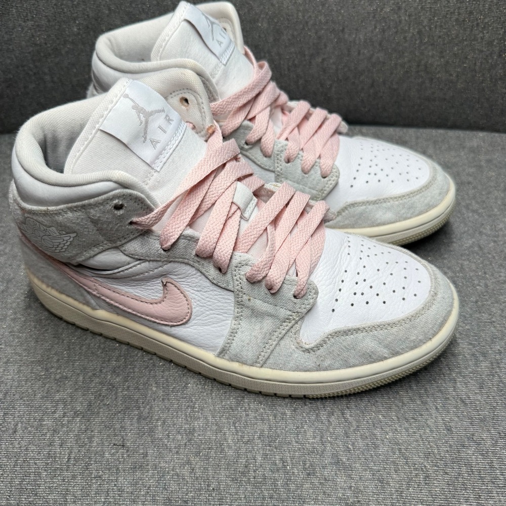 Air Jordan 1 Mid iron‎ ore Pink Salt White Grey Sneakers 7.5